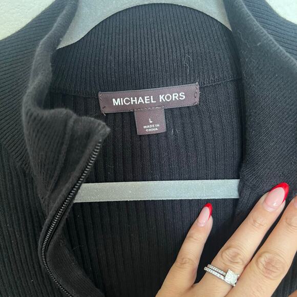 Michael Kors Men’s Black Ribbed Half-Zip Slim Fit Casual Pullover Large - Picture 10 of 10